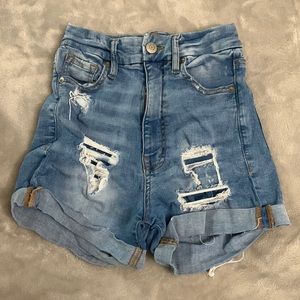 High Waisted Blue Ripped Jean Shorts
